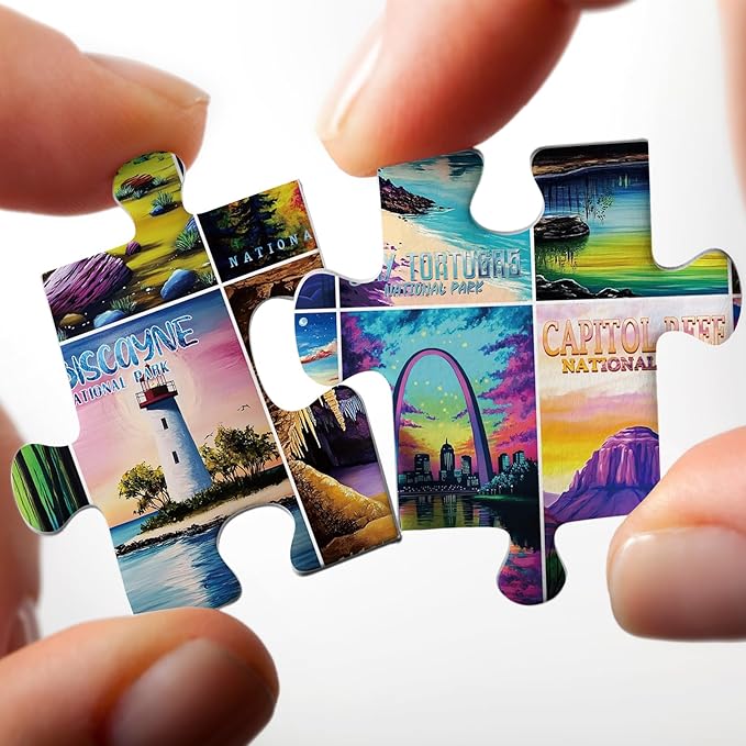 Colorful National Parks Landscape Puzzles for Adults 1000 Pieces, Beautiful Travel Collage Jigsaw Puzzle, Difficult Nature Art Puzzles