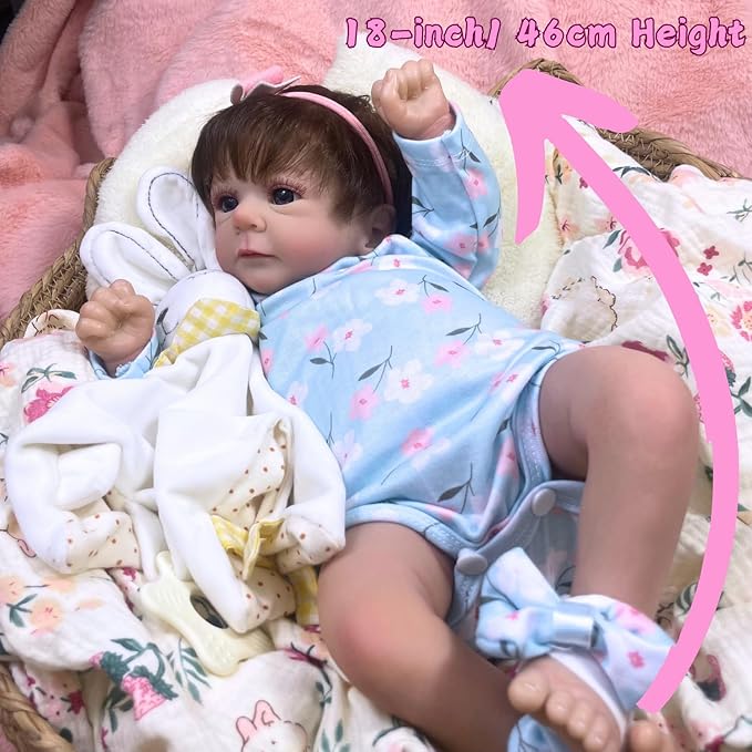 MRB Reborn Baby Dolls, 18-inch Realistic Newborn Baby Dolls with Soft Cloth Body, Real Life Baby with Doll Accessories for Kids Age 3 +