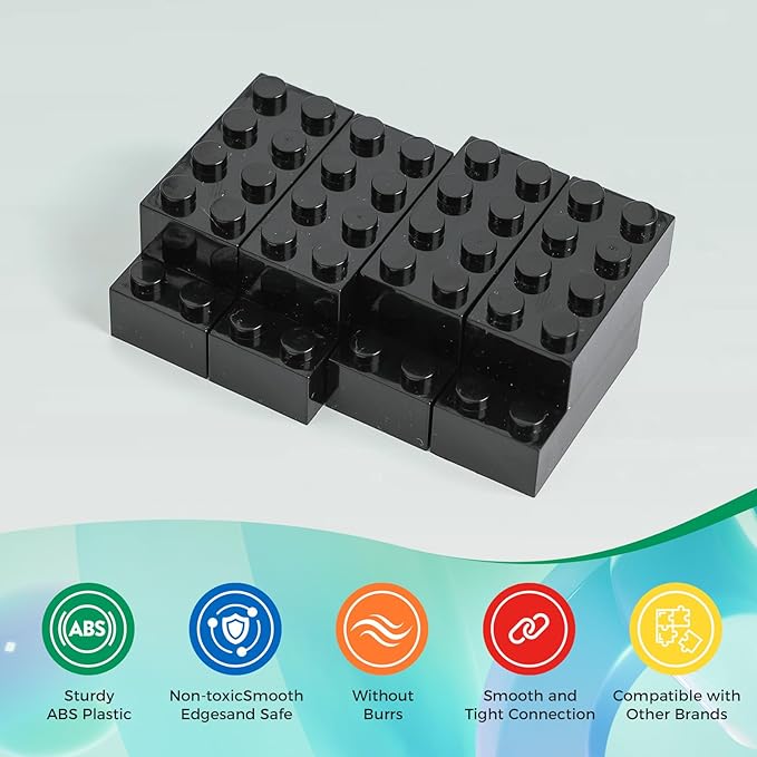 500 Piece Classic Building Bricks and 1 Gray Baseplate, 2x4 Bricks Bulk Creative Building Toys, Blocks Bulk for Kids Ages 6+, Black(Small Bricks, 1.25x0.62x0.47 in)