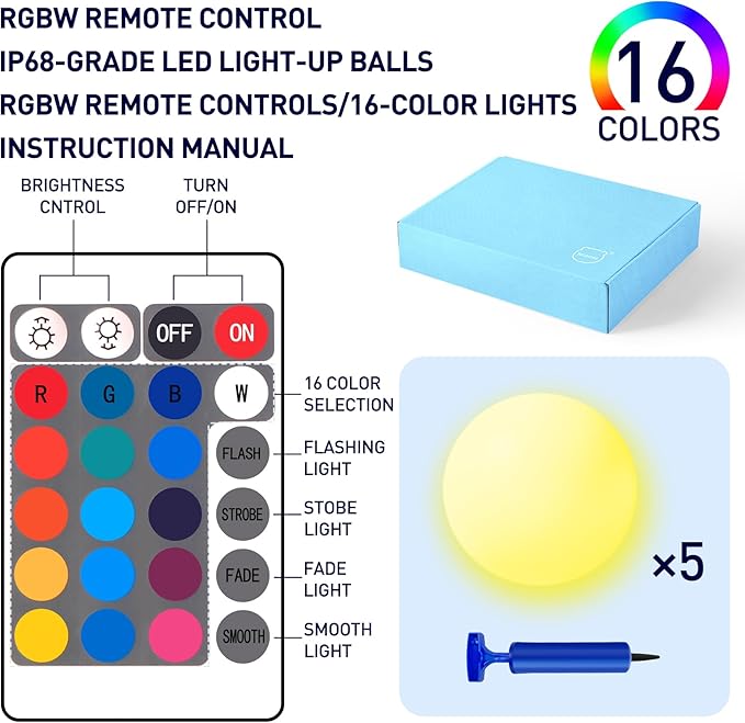 MIAOKE Pool Toys 16 Inch 5 Pack- 16 Lighting and 4 Modes LED Beach Ball with Remote Control,Suitable for Pool Games Night Summer Pool Party,Outdoor Everybody Family Games