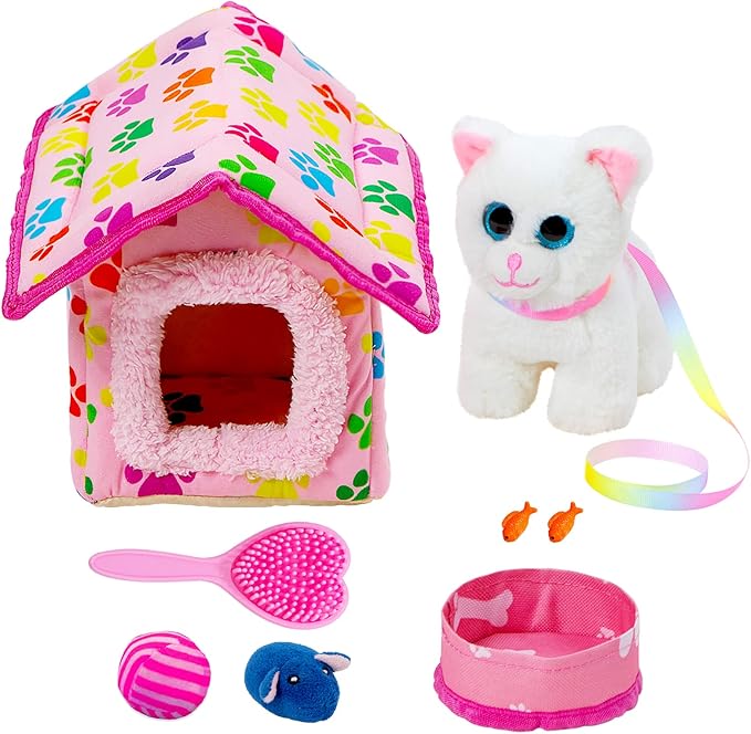 ZNTWEI American Doll Clothes and Accessories - Pet Kitty Play Set fit 18 Inch American Doll Including Pet Nest, Cat Pot, 18 Inch Clothes, Toy Ball, Hair Comb, Toy Fish