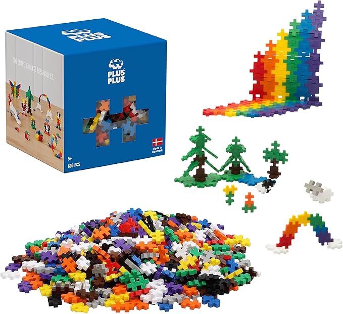 PLUS PLUS 600 Piece Interlocking Building Blocks for Kids, Open Ended Connecting Toys, STEM Bin Classroom Mini Manipulatives Play Tube - Basic Color Mix