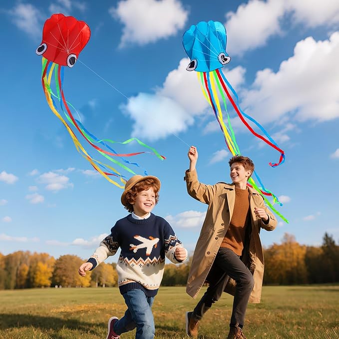 Large Octopus Kites for Kids & Adults,Big Kite for Beginners, Kites for Kids Ages 4-8,Outdoors Activities with Line and Handle