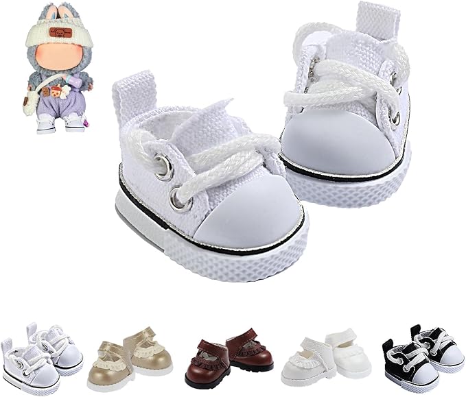 Premium Doll Shoes for Lububu, Cute Doll Shoes for 4-7in Dolls, Ideal for Lububu Outfits(White Canvas)