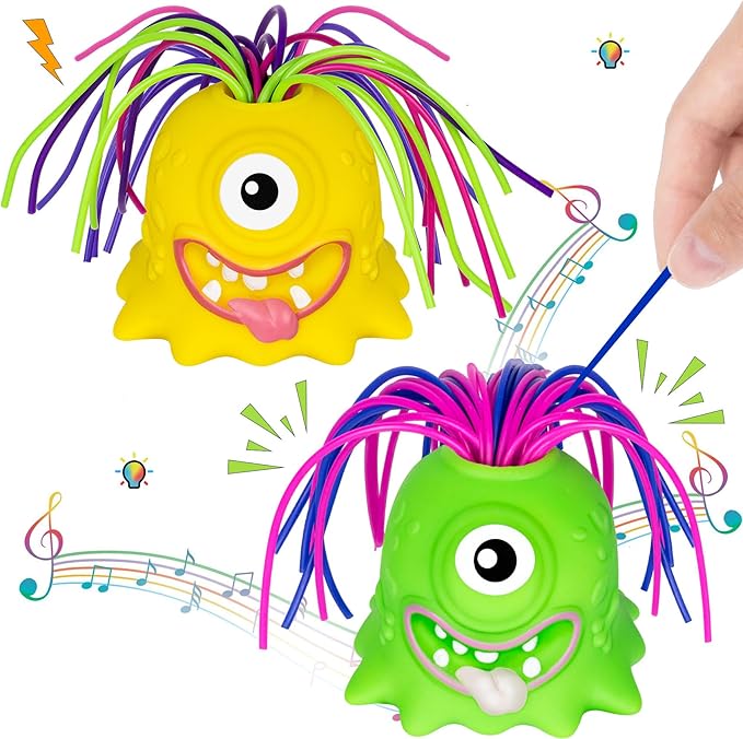 Fidget Toys Hair Pulling Stress Relief Toys with LED Light Differernt Screams Novelty Screaming Monster for Adults Teens Autism (Green&Yellow, 2P)