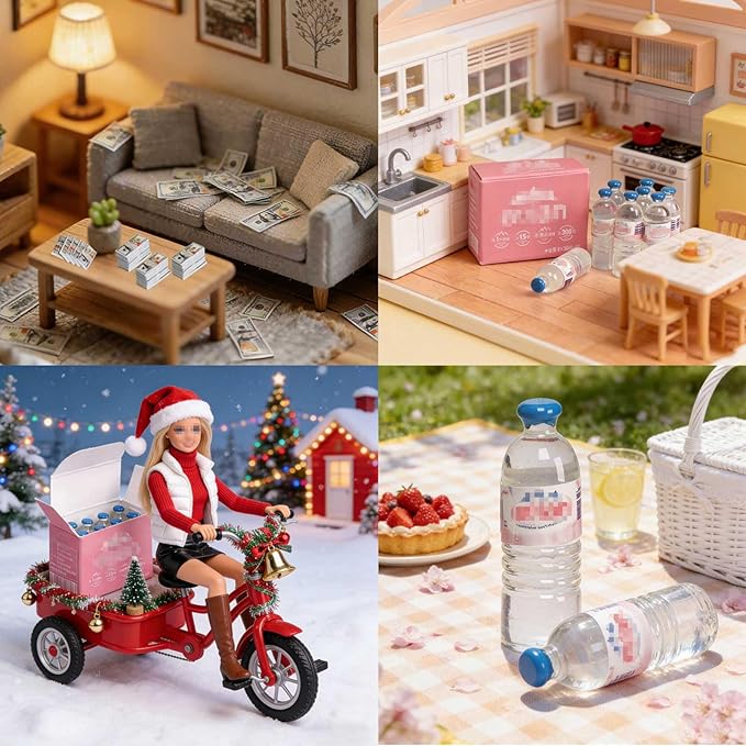 1 Set Miniature Accessories Dollhouse Water Bottles Mini Drinking Bottle & Box, Miniature Money for Mini Elf Accessories Action Figure Props DIY Crafts Projects,Fairy Garden Pub Bar Decor