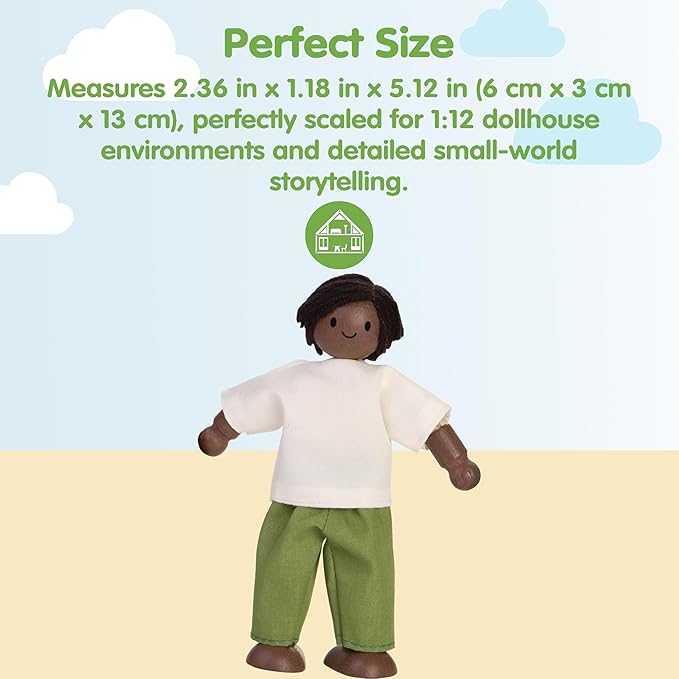 PlanToys® Father Wooden Dollhouse Figurine | Poseable 1:12 Scale Mini Doll (5 Inch) | Dollhouse Accessories for Pretend Play | Eco-Friendly Montessori Toy for Kids Ages 3+