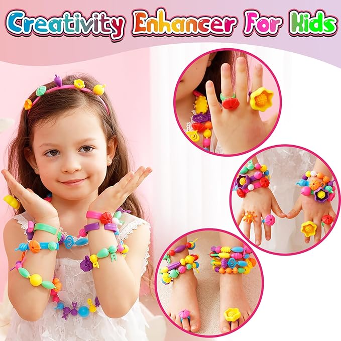 FUNZBO 520+ Snap Pop Beads - Jewelry Making Kit, Arts and Crafts for Kids Ages 4-8, Toys for 3 4 5 6 Years Old Girls Birthday Gifts Ideas, Bracelet Necklace Ring Set for Girls, Easter Basket Stuffers