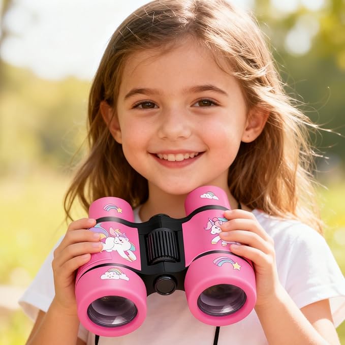 Binoculars for Kids with Unicorn Stickers Girls Gifts for Age 3, 4, 5, 6, 7, 8, 9 + Years Old Boys Girls, Kids Binoculars Outdoor Toys for Sports and Outside Play, Bird Watching (Unicorn)