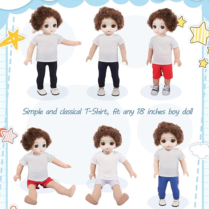 8 Pcs 18 Inch Boy Doll T Shirt Clothes Sublimation 18’’ Doll Outfits Accessories Classical Tee Shirts Fit 18 Inches Doll for Doll Decoration DIY Pretend Play