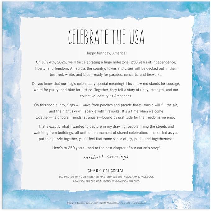 Galison Celebrate The USA – 500 Piece Michael Storrings Foil Jigsaw Puzzle Featuring Beautiful Artwork of The USA 250th Birthday Fourth of July Fireworks Celebration