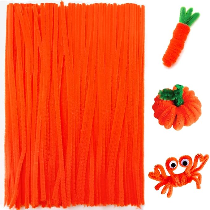 Praisebank Orange Pipe Cleaners for Crafts, 200pcs, Chenille Stems for DIY Projecets, Arts & Crafts Supplies for Festival Party Decorations