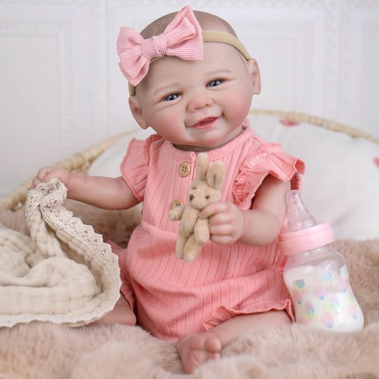 Aori Realistic Reborn Baby Dolls - 20 Inch Lifelike Newborn Baby Girl Doll with Weighted Soft Body and Soft Vinyl Limbs with Pink Outfit Set for Cudding, Perfect Christmas, Birthday Gift for Girls