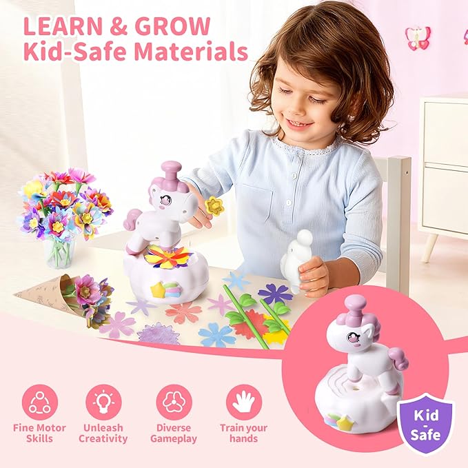 RISUNTOY Flower Craft Kits, Arts and Crafts for Kids 4-12, DIY Fabric Bouquet Making Set, Fun Art Supplies & Activities, Best Birthday Christmas Gifts for Girls Boys