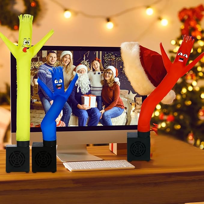 Poen 3 Pcs Mini Inflatable Tube Man White Elephant Gift Funny Gag Birthday Wacky Waving Inflatable Guy with Blower Desktop Mini Dancer Gift for Women Party Decoration(Smile)