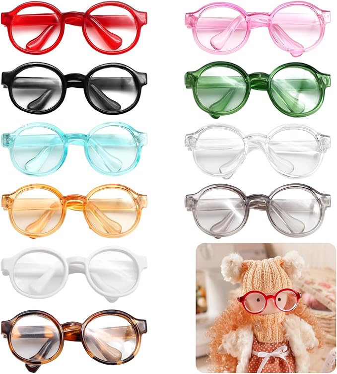 10 Pcs Doll Glasses, Mini Eyeglasses with Clear Lenses, Doll Dress Up Glasses, ABS Frame Eyewears, Colorful Fashion Accessories, Fashion Costume Supplies for 3.94-6.69" Dolls