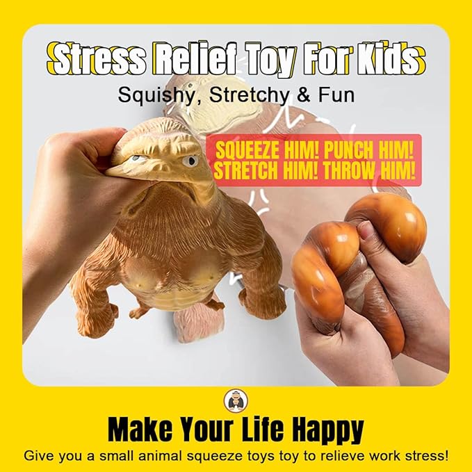 YHan Stretchy Monkey Fidget Toy Squishy Stress Relief for Kids & Adults, Stuffed Animal Plushies, Stretchable & Squeezable Sensory Toys for Anxiety Relief (Small)
