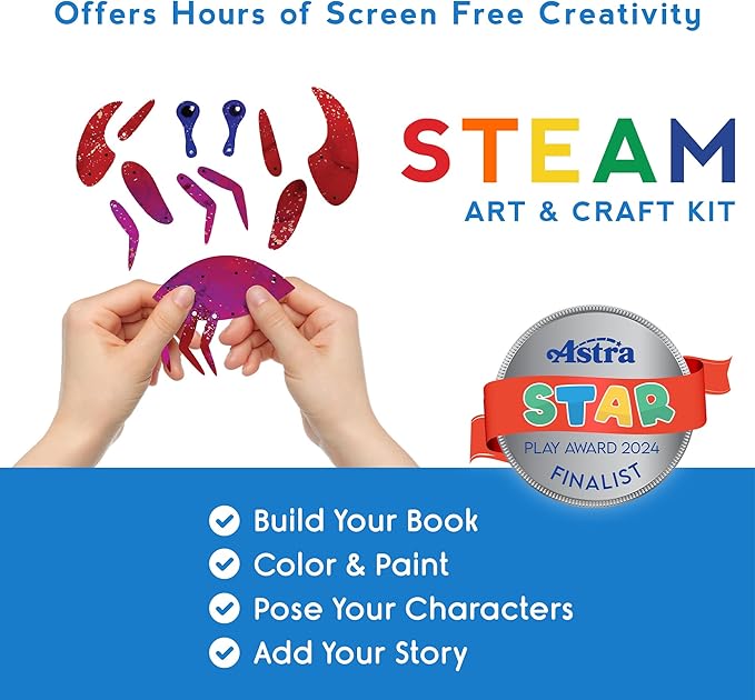 EyeConnect Crafts DIY 3D Tunnel Book Kit – Creative STEAM Art & Craft Set for Kids & Teens, Build, Paint & Make Your Own Book with Posable Interactive Animals & Characters (Ocean)