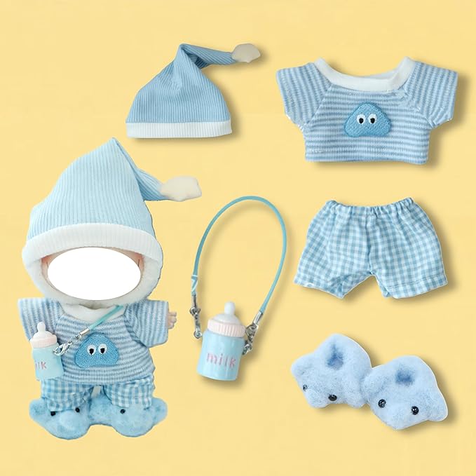 Clothes for 17cm Doll, 5 pcs Set Doll's Outfits Luxury Hat Shirt Pants Crochet Elephant Shoes Accessories Fashion Stylish Adorable Dolls Clothes (No Doll) (Sleepy Elephant Blue)