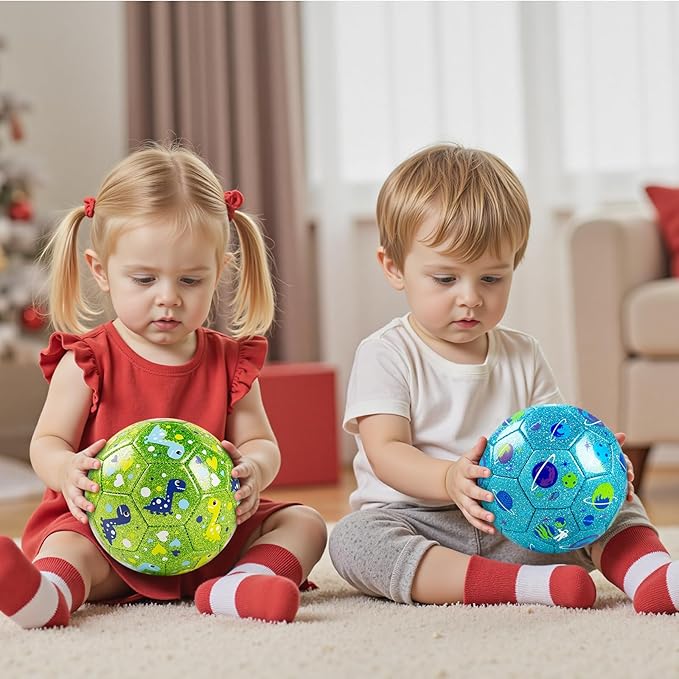 ZOOJOY Size 2 Soccer Ball, 2 Pack Cartoon Balls with Pump Mesh Bag, Planet & Dinosaur Toddler Boys Toys for 1 2 3 4 5 6 Years Old, Trendy Sensory Boys Girls Gifts for Indoor Outdoor Play Balls