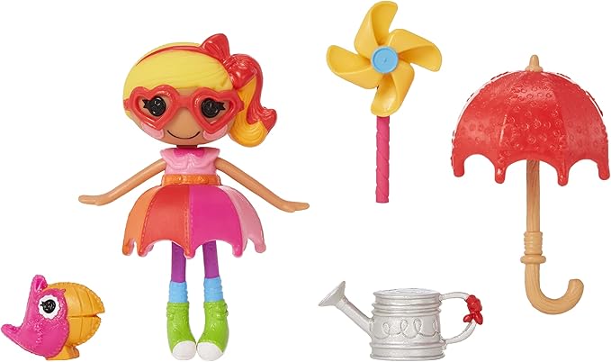 Lalaloopsy Mini Doll - April Sunsplash with Mini Pet Toucan, 3" Colorful Doll with Umbrella, Watering can & More Accessories in Reusable Package playset, for Ages 3-103,Multicolor,579083