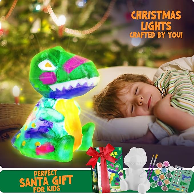 Paint Your Own Dinosaur Lamp Kit, Art Supplies Kids Paint Set, Arts and Crafts for Kids Ages 8-12, Dinosaur Toys Girls Boys Birthday Easter Gifts for Kids Ages 3 4 5 6 7 8 9 10 11 12+