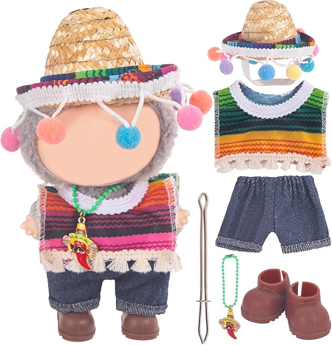 Used for Labubu Doll Outfit Clothes Designer Set,Compatible with Labubu Clothe Accessories for Doll (Mexican Clothing Set)