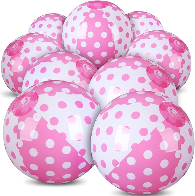 Leyndo 12 Pack Polka Dots Themed Beach Ball for Kids 7.87" Bulk for Summer Pool and Beach Game Gifts and Birthday Party Supplies and End of The Year Class Party Decoration Favors