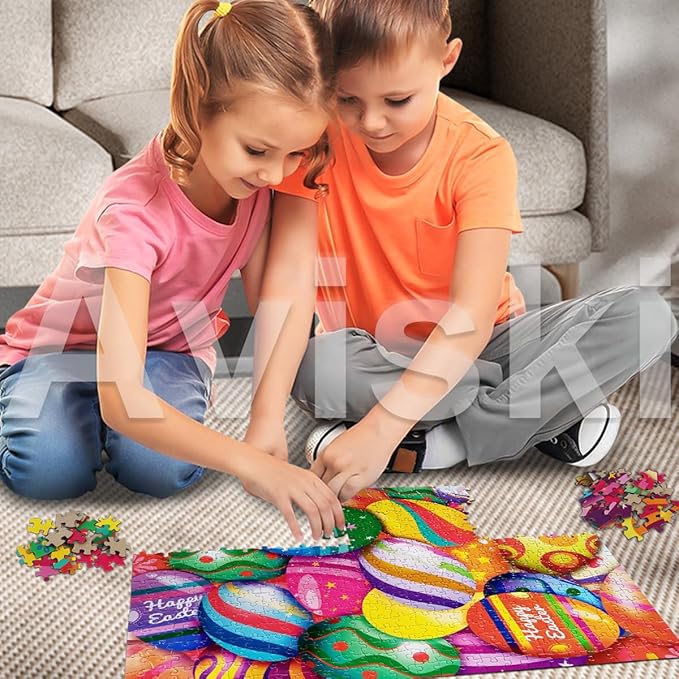 Easter Jigsaw Puzzles with 1:1 Reference Poster, Holiday Puzzles for Adults and Kids - 500 Pieces Puzzles, Egg Educational Games Gift for Elders Children Family and Friends