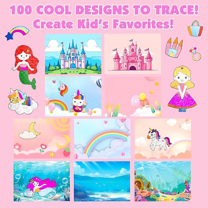 AJAZPER Foil Crafts for Kids, Arts Kit for Kids, Art & Craft Supplies Kits, DIY Creative Activity Travel Toy Gift, Ideal Birthday Christmas Party Favor Gifts for Girls Boys Ages 4+ (Pink)