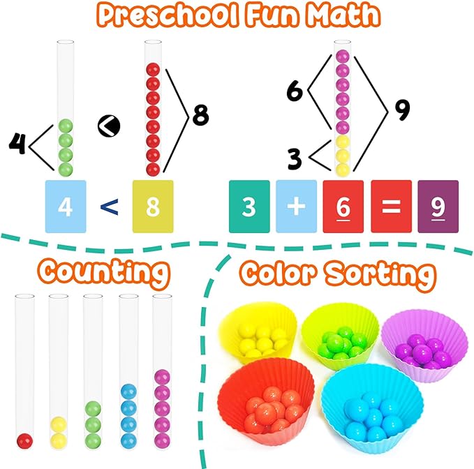 Counting and Color Sorting Toys, Preschool Kindergarten Learning Activities, Math Manipulatives Supplies Matching Games, Fine Motor Skills, Educational Montessori Toys for Kids 3 4 5 6 Year Old