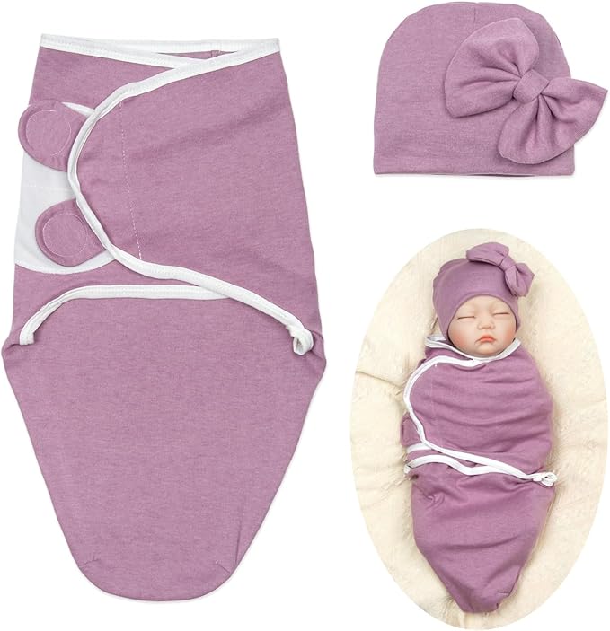 Reborn Baby Doll Clothes 22 inch Girl Outfit for 17''-22'' Baby Doll Newborn Girl Pink Swaddle Hat (Purple)