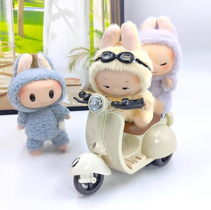 Liotww Motorcycles Scooter Toy Doll - with Light and Music, Cute Have a Seat for Accessories, Decor Desktop Ornaments Collectors (Off-White)
