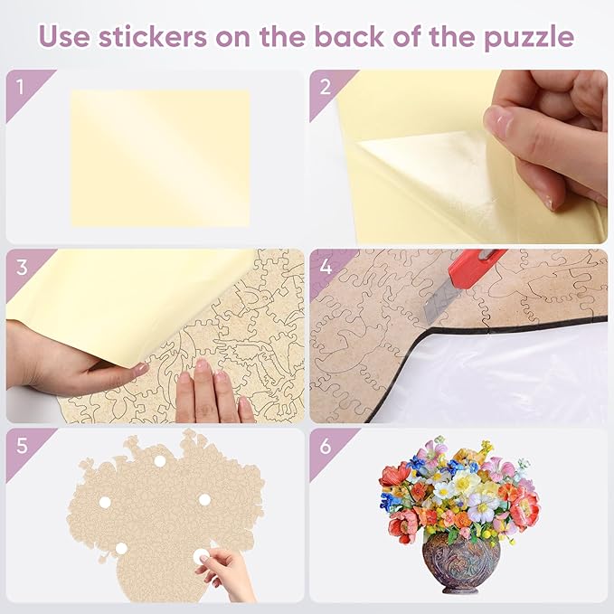 Delobil Flower Wooden Puzzles for Adults, 500 Pieces Vase Jigsaw Puzzles, Unique Shaped Wood Puzzle Birthday Gift for Mom Adults and Kids, Family Game 17.5'' x 17''