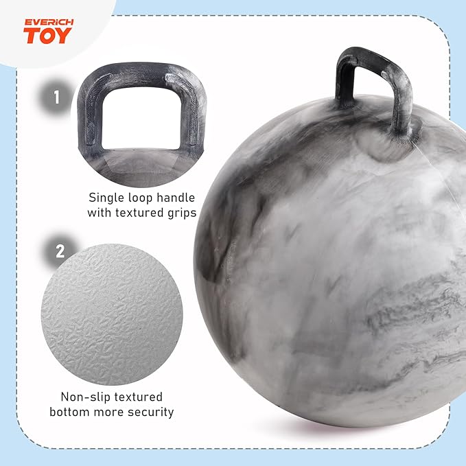 EVERICH TOY Hopper Ball for Kids, 20In Ride On Bouncy Balls with Handle, Grey Clouds Girls Boys Toys for Indoor Outdoor Active Play, Beat Inflatable Christmas Boys Girls Gifts for 7 8 9 10 11 12 Yr