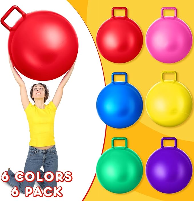 Lewtemi 6 Pcs Hopper Ball for Adults 32 Inch Jumping Hopping Inflatable Bouncing Ball with Handle and Air Pump for Indoor Outdoor Games Sport Exercise Fun Easter Basket Stuffers Gifts(Rainbow Colors)
