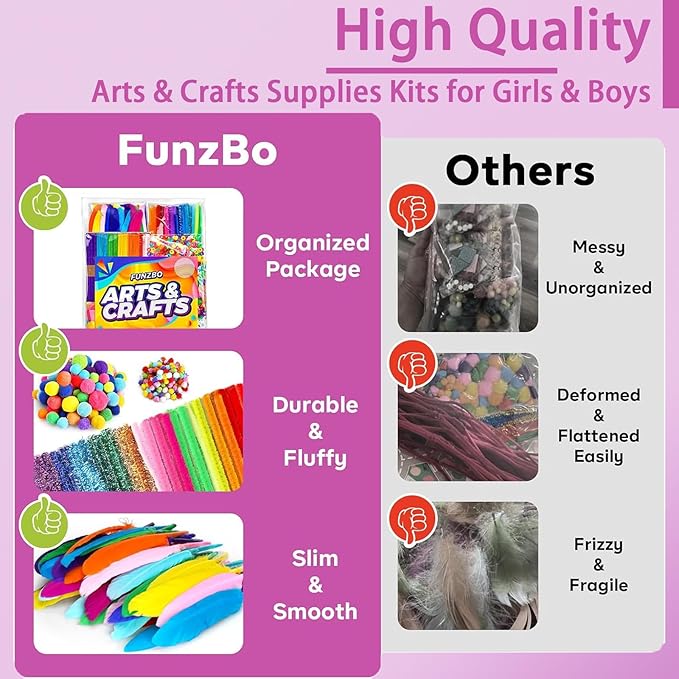 FUNZBO 1200pcs+ Easter Craft Kits with Pipe Cleaners, Pom Poms for Crafts, Popsicle Sticks for Craft, Arts & Crafts Supplies for Kids Ages 4-8 Girls & Boys Birathday Gifts