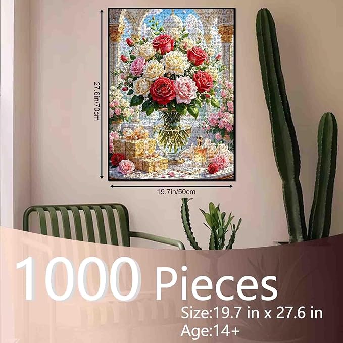 Rose Jigsaw Puzzles Flowers Floral 1000 Piece Mixed Roses Puzzles for Adults,Blossom Flowers Puzzles for Challenging Family Activity Games for Home Wall Decor Gifts - 20 x 27 Inches