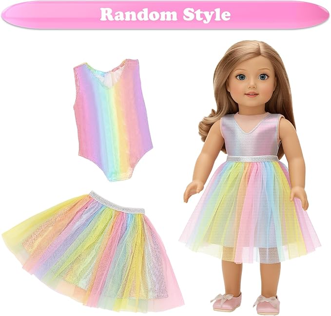 BARWA Doll Clothes and Accessories for 18 inch Dolls Mermaid Casual Tutu Dress, Outfits, Swimsuit, Underwear… (J: 2 pcs Rainbow Tutu Dresses)