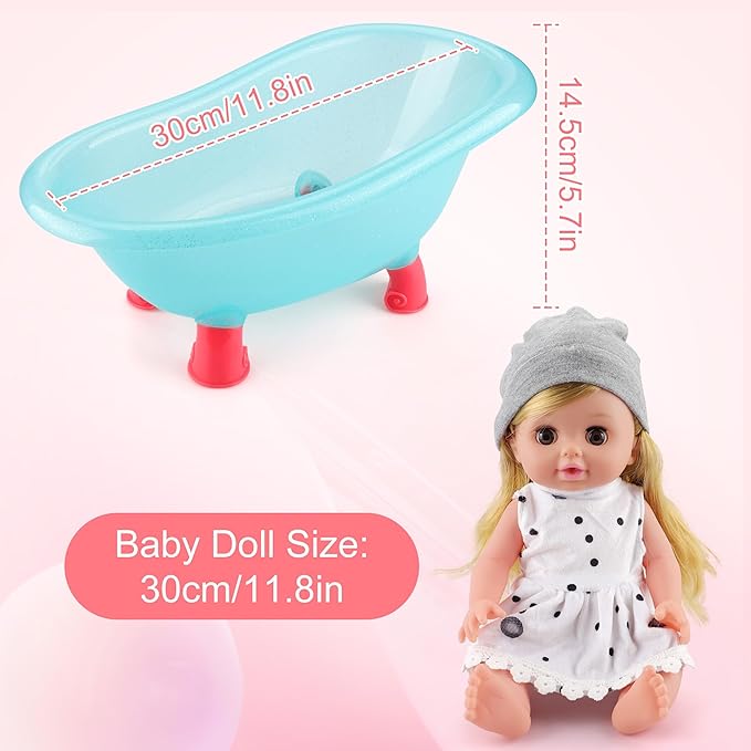 SUKIPIN Baby Doll Bath Set, Baby Dolls for 5 Year Old Girls for Easter Basket Stuffers, Doll Bathtub Toys for 3 4 5 Years Old Girl Birthday Gifts (Bathtub Set)