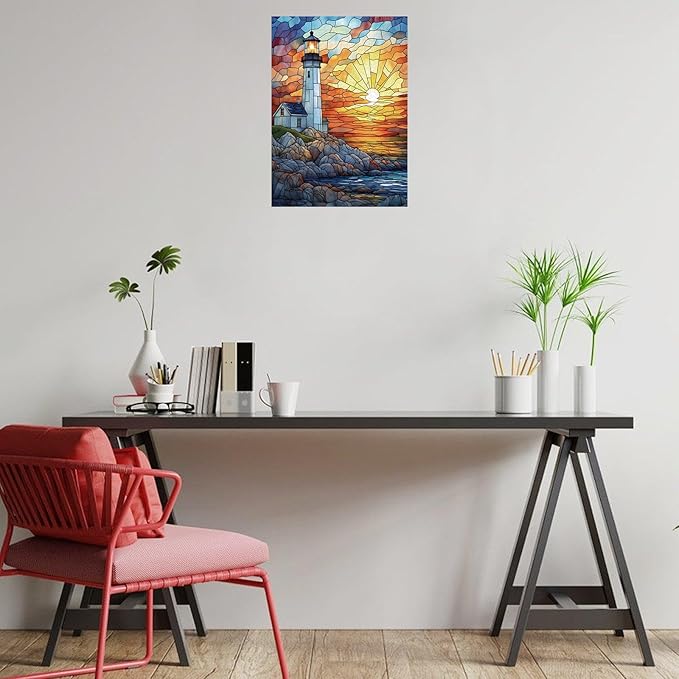 Great Jigsaw Puzzles for Adults 1000 Pieces Stained Glass Lighthouse Wooden Challenging Puzzles Gift for Friends Family Home Decoration Puzzle