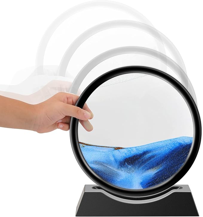 TKTM Liquid Motion Sandscape Round Moving Sand Art Sensory Toy Fidget Home Office Desktop Decoration (Blue, 7-in)