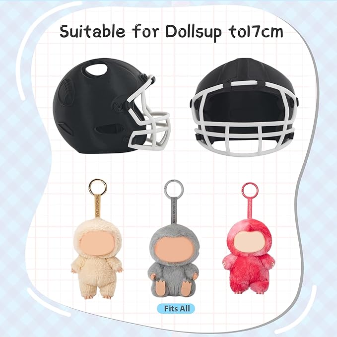 3D Printed Football Helmet Used for Labubu Doll Stuff,Compatible with Labubu Outfit 17cm Doll Clothes and Accessories Designer (Black)