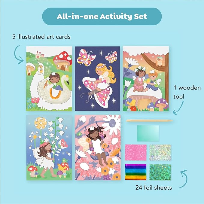 Tiger Tribe Foil Art Fairy Kit - Kids Activity Set with Foil Sheets & Art Cards for Creative Paper Crafts for Ages 5-8