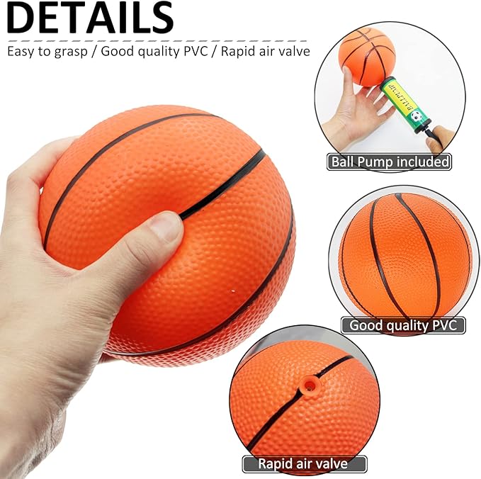 40Pcs 5" Inch Mini Basketball Balls Bulk Small Basketball Set with Pump, PVC Small Basketballs for Over The Door Hoop Games Party Favors Indoor Outdoor Play Adults Kids Pool Beach