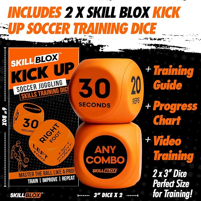 Soccer Gift for Boys – Kick Up Training Dice Game (2 Pack) – Fun Soccer Skill Training Game for Kids, Boys & Girls 8–12