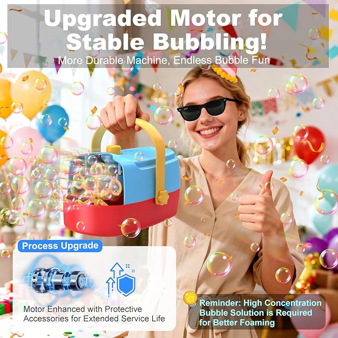 Bubble Machine Durable Automatic Bubble Blower, 18000+ Big Bubbles Per Minute Bubbles for Kids Toddlers Bubble Maker Operated by Plugin or Batteries Bubble Toys for Indoor Outdoor Birthday Party