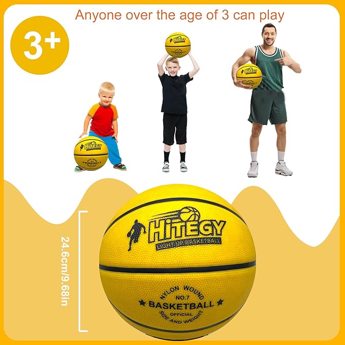 Rechargeable Glow in the Dark Basketball - USB Charging, Water-Resistant, Size 7, Impact Activated, Includes Pump & Charging Cable - Rechargeable Light Up Basketball (Yellow, Without Bag)