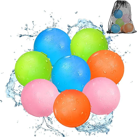 Reusable Water Balloons - Quick Fill Water Balls Toys For Toddler Age 4-8 - Refillable Self-Sealing Water Splash Bomb For Summer Party Pool Outdoor Beach Toys (8-pack-new)