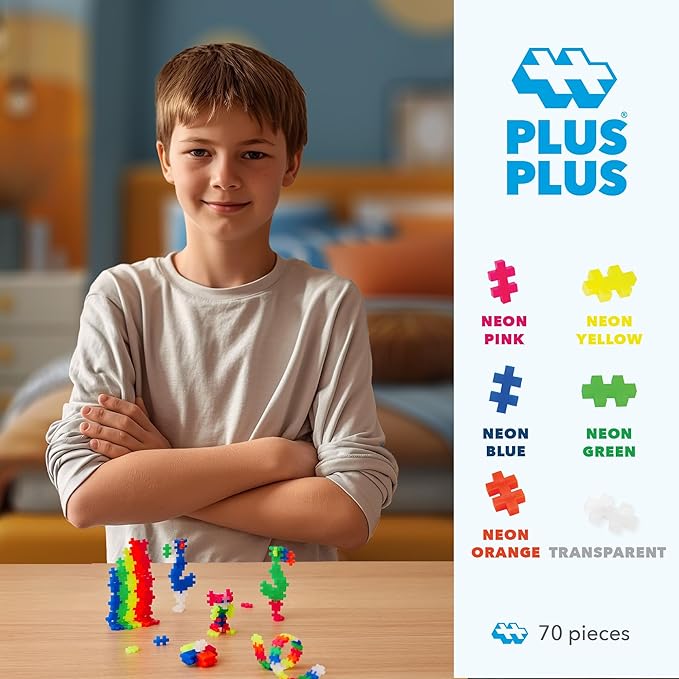 PLUS PLUS - 70 Piece Neon Color Mix - Construction Building Stem/Steam Toy, Kids Mini Puzzle Blocks